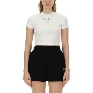 ROTATE BIRGERCHRISTENSEN Ribbed Cropped Logo T-Shirt Women WHITE T-Shirts & Tops